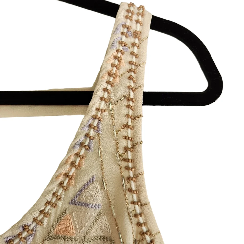 Free People Boho Flapper Shift Beaded Embroidered Backless Mini Dress - Cream - Picture 3 of 15